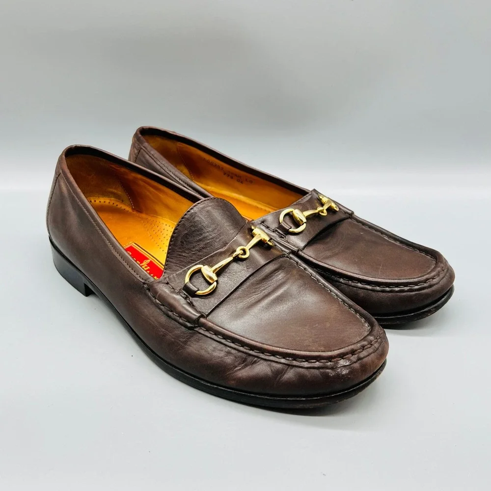 Cole Haan Shoes Mens 10.5 Brown Leather City Gold Horsebit Loafers Dress Slip On